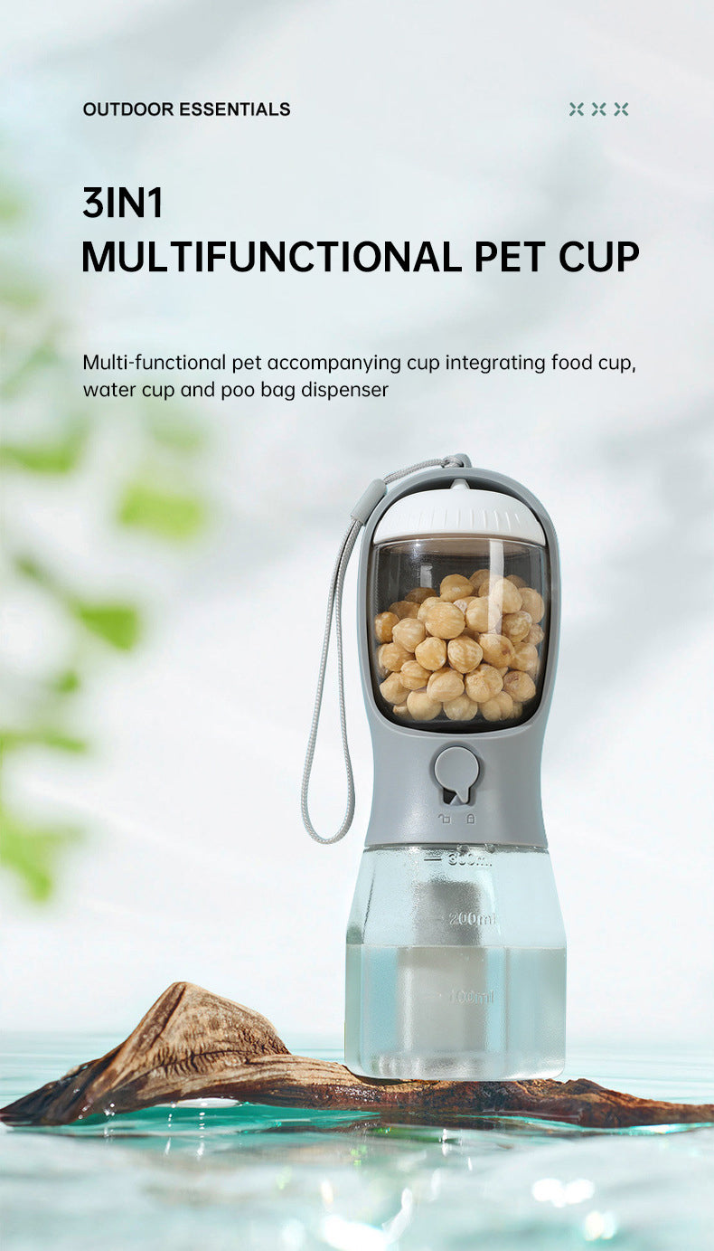 Portable Pet Water Bottle with Food Container and poop bag