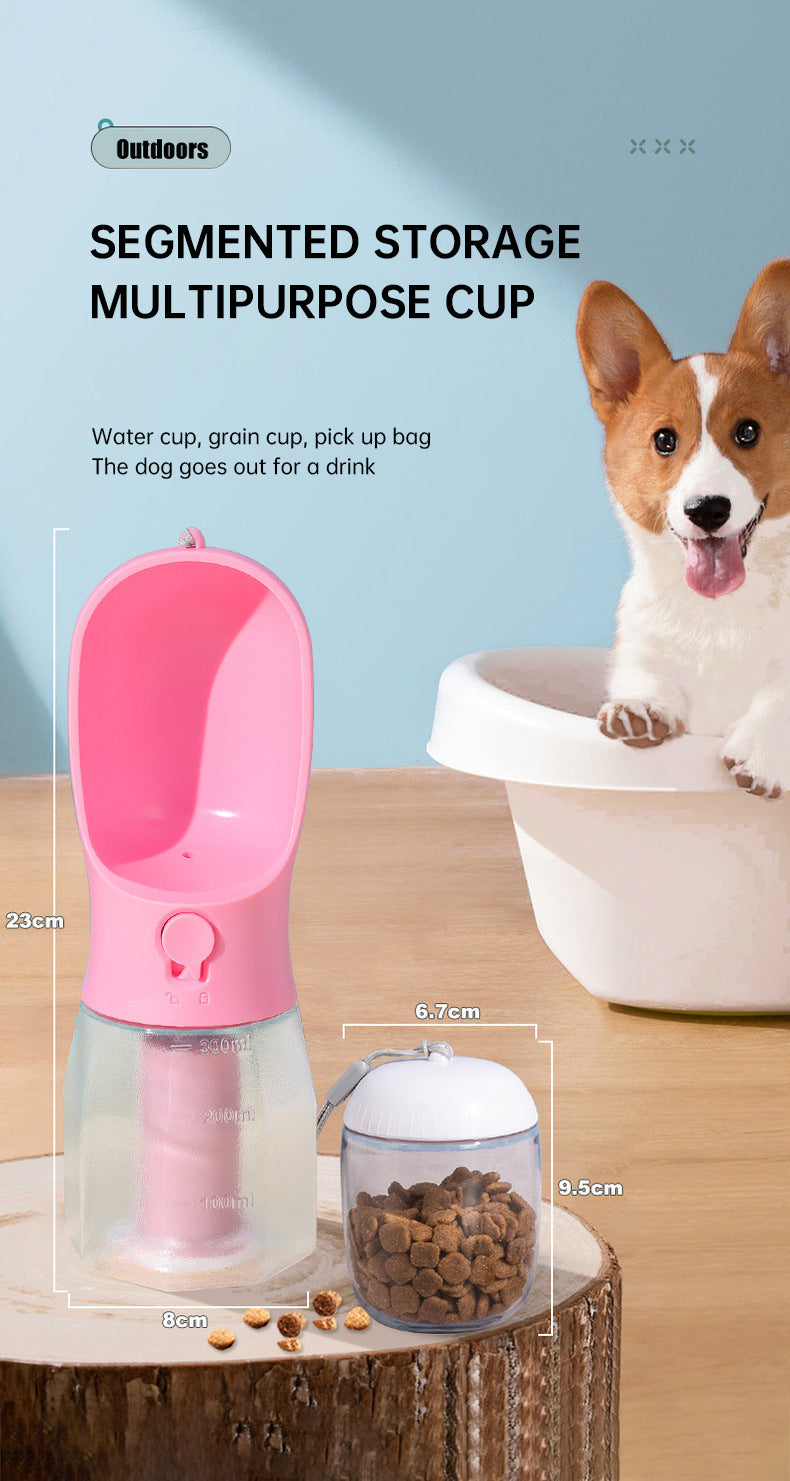 Portable Pet Water Bottle with Food Container and poop bag