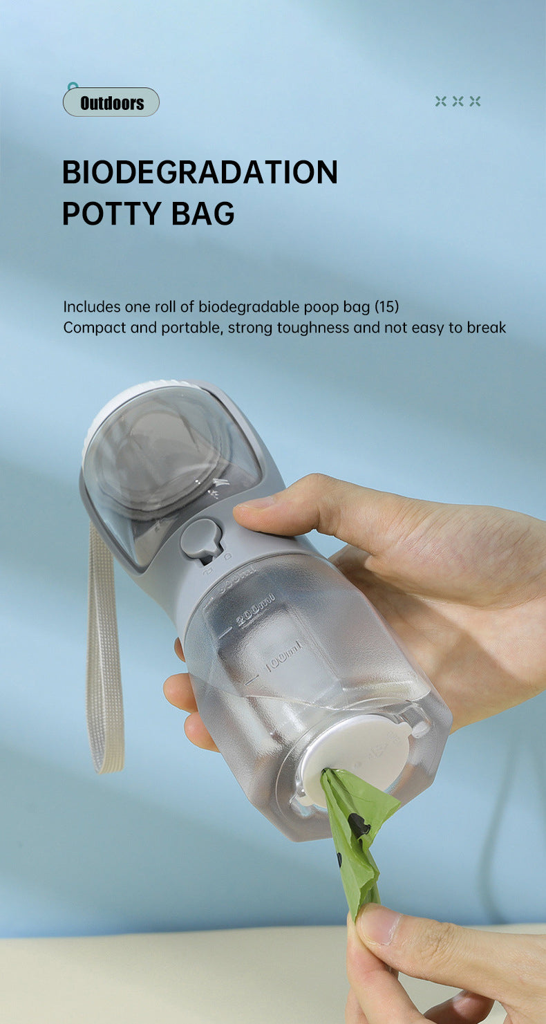 Portable Pet Water Bottle with Food Container and poop bag