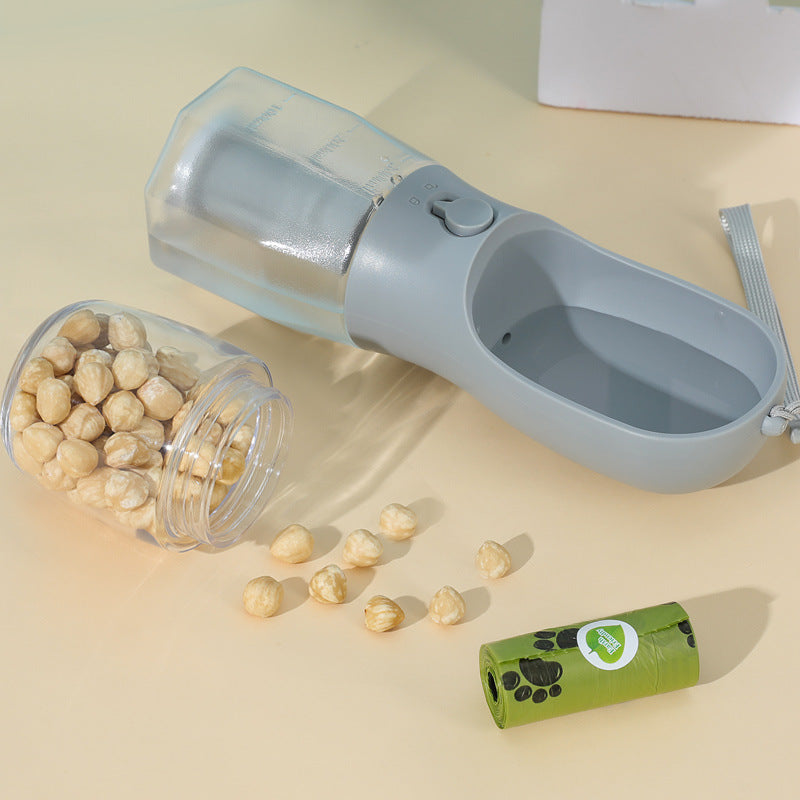 Portable Pet Water Bottle with Food Container and poop bag