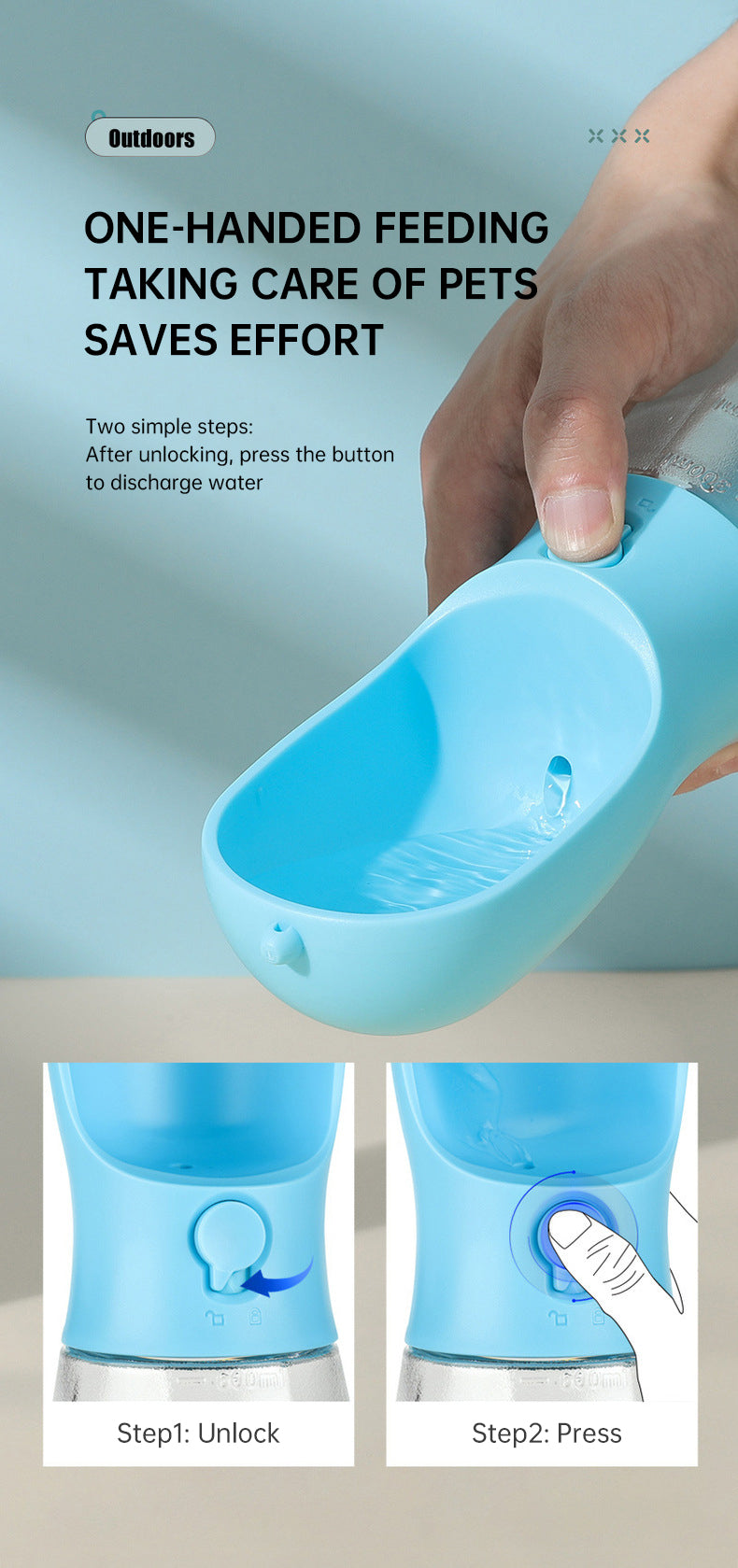 Portable Pet Water Bottle with Food Container and poop bag