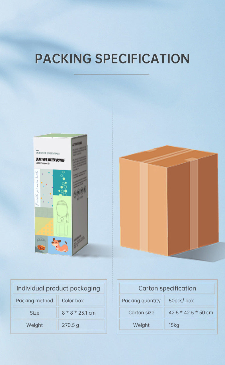 Portable Pet Water Bottle with Food Container and poop bag