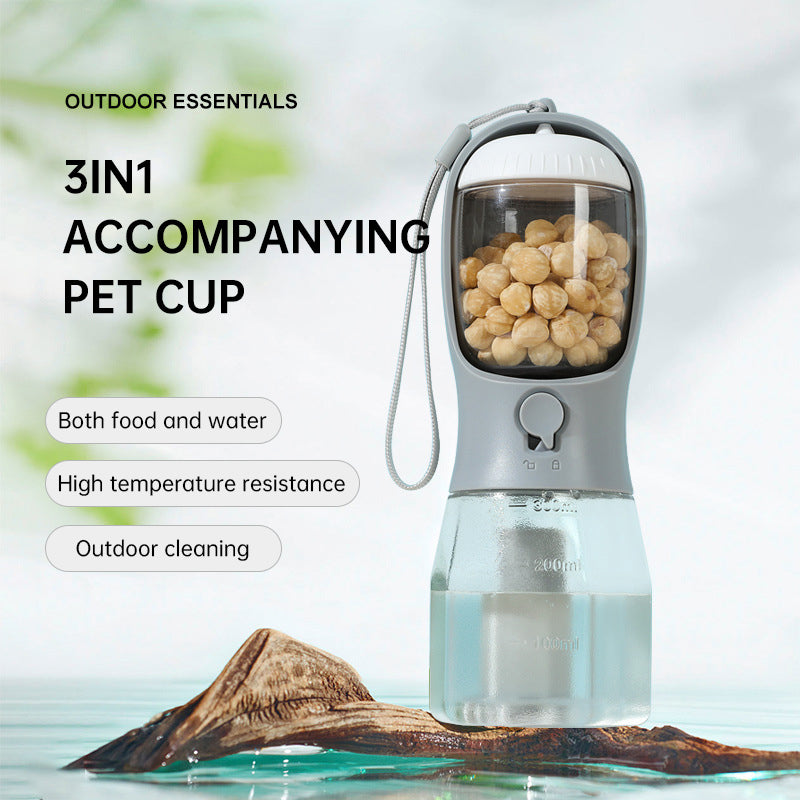 Portable Pet Water Bottle with Food Container and poop bag